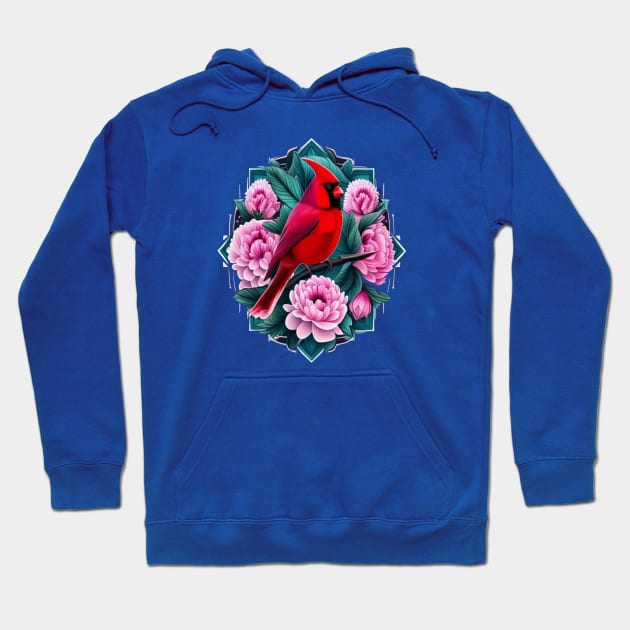 Cardinal Bird With Peony Flowers Indiana State Tattoo Art Hoodie by taiche